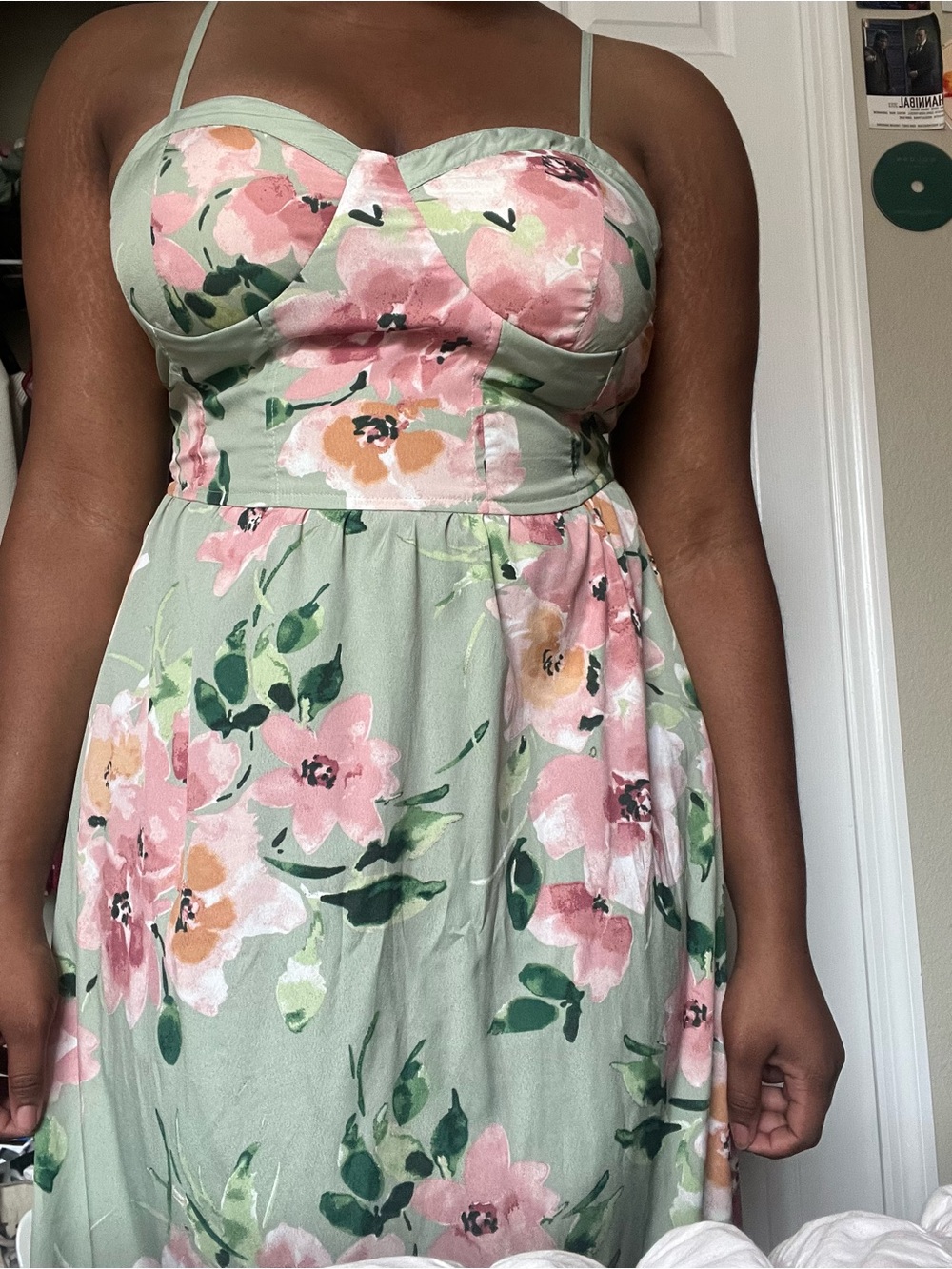 Sweetheart Floral Maxi Dress in Sage and Pink